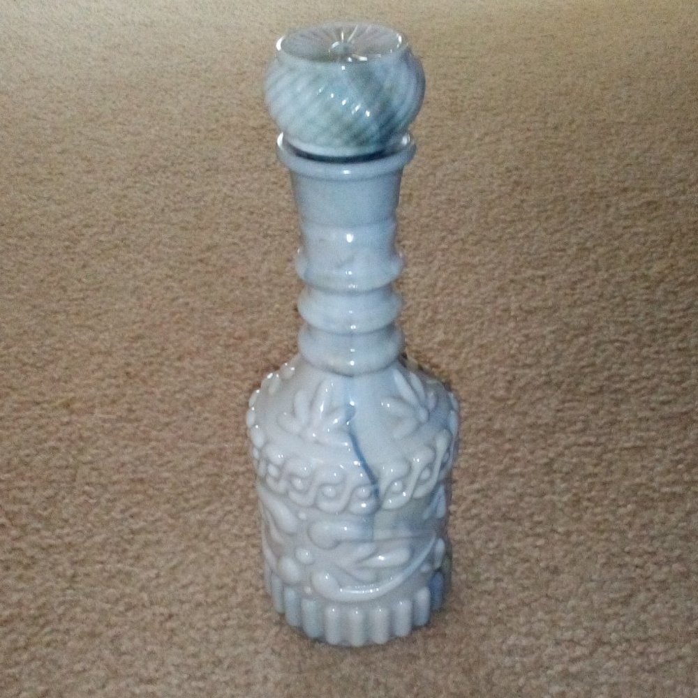 Decanter with Stopper:  Multi-Colored Blue / Grey.  Glass.  Vintage.  Retro